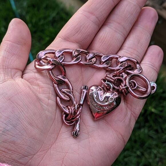Juicy Couture Y2K Rare Metallic Pink Charm Puffy Heart Starter Bracelet - Picture 4 of 9